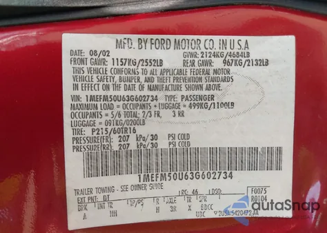 2003 Mercury Sable Gs z USA, uszkodzony, nr VIN 1MEFM50U63G602734